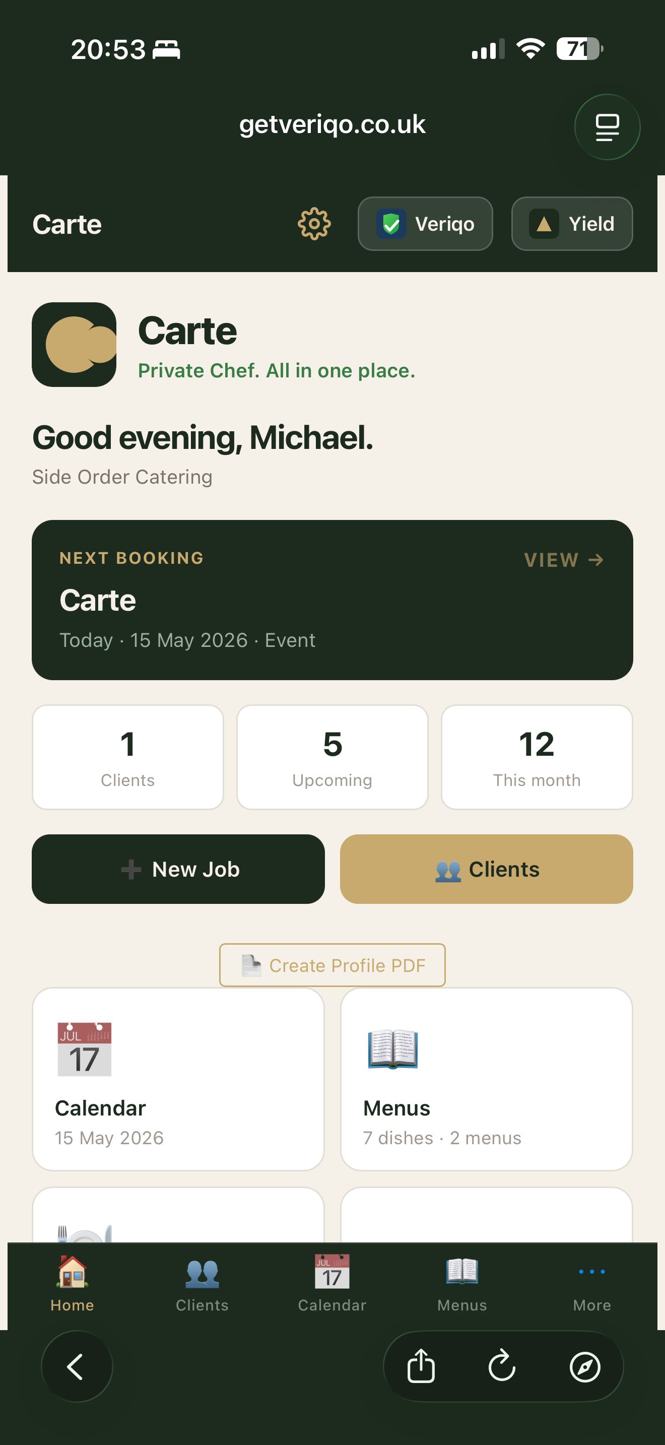 Carte dashboard screen