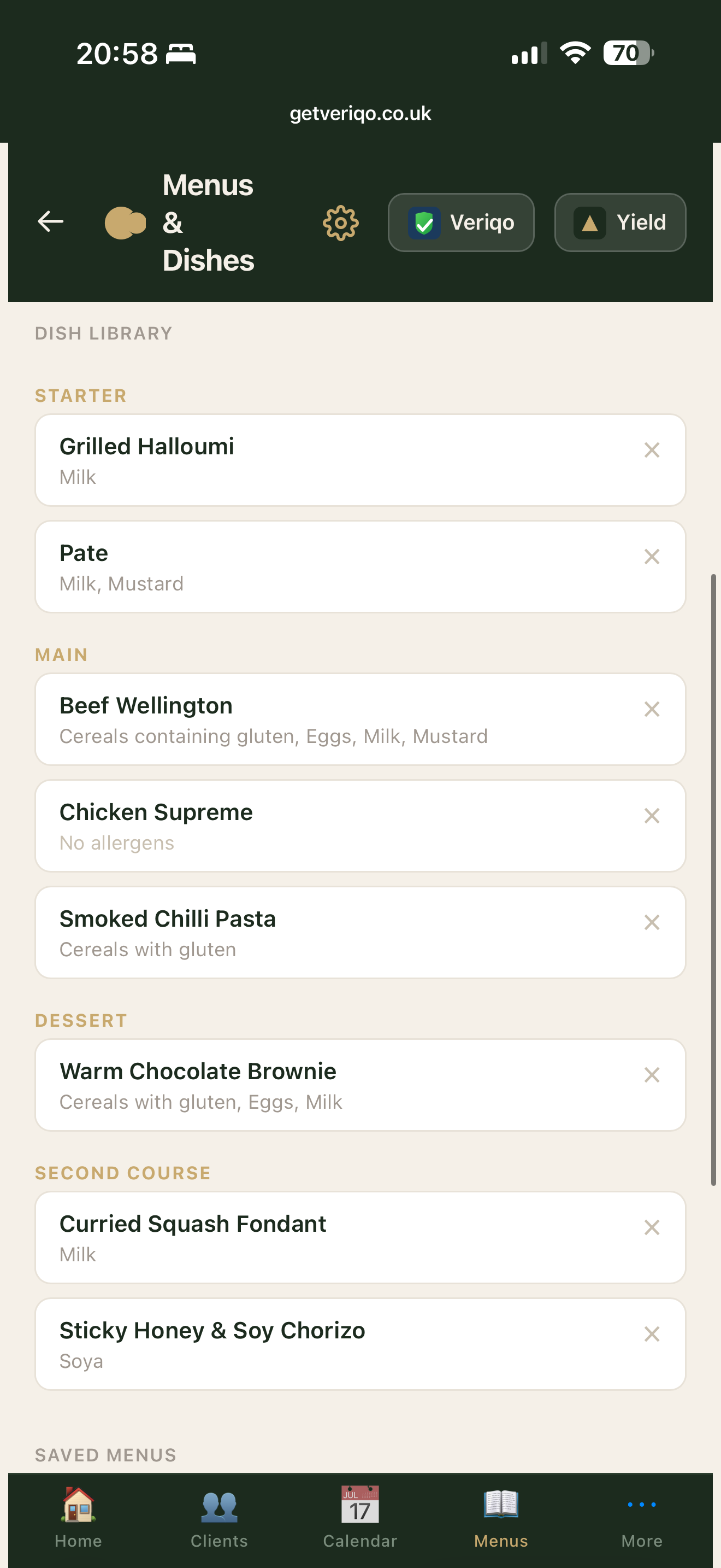 Carte menu builder screen